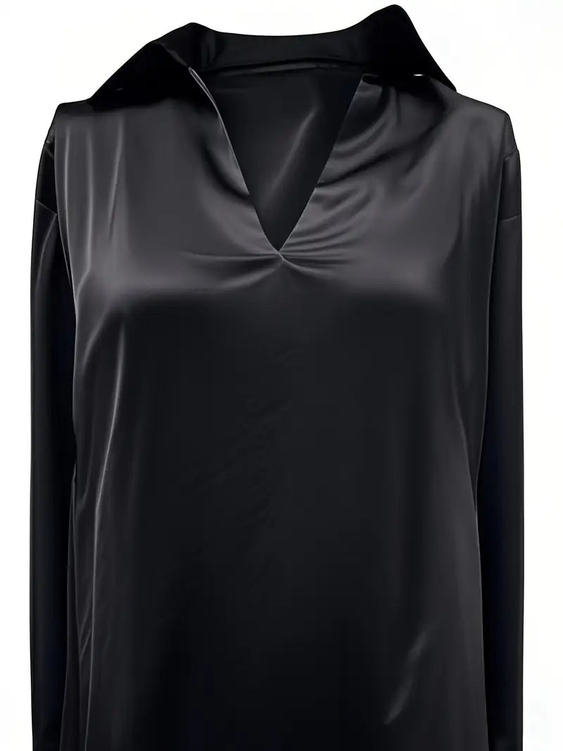 Damebluse | Langermet Krage V-Hals