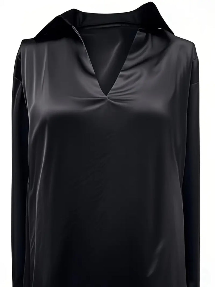 Damebluse | Langermet Krage V-Hals