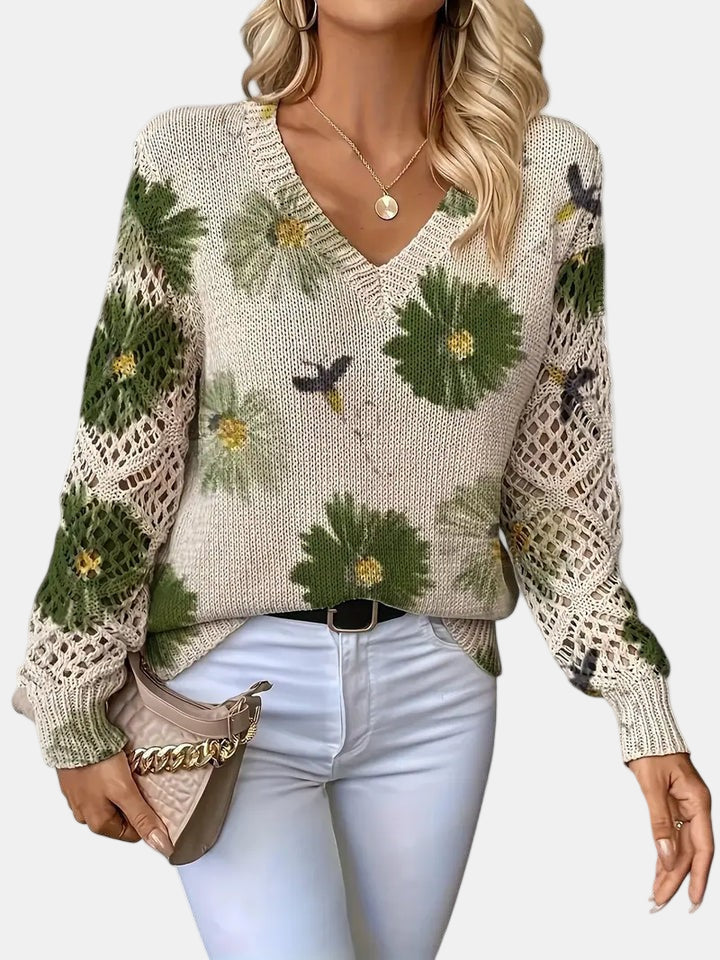 Damegenser | Blomsterstrikk V-hals