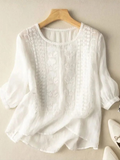 Damebluse | Avslappet Passform med Broderi