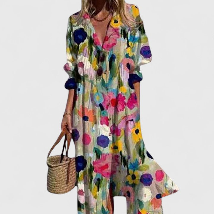 Kvinne Boho Maxi Kjole | Botanisk Langermet