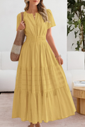 Kvinners Boho Midi Kjole | Rynket Korte Ermer