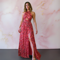 Kjole for kvinner | Halterneck Maxi med frontslitt