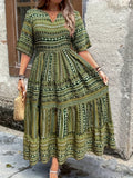 Kvinne Boho Midi Kjole | Flytende Trykt