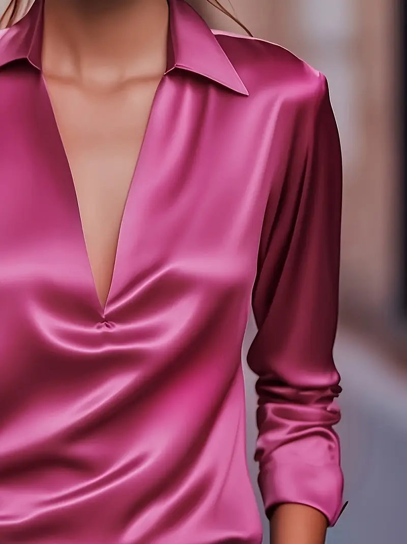 Damebluse | Langermet Krage V-Hals