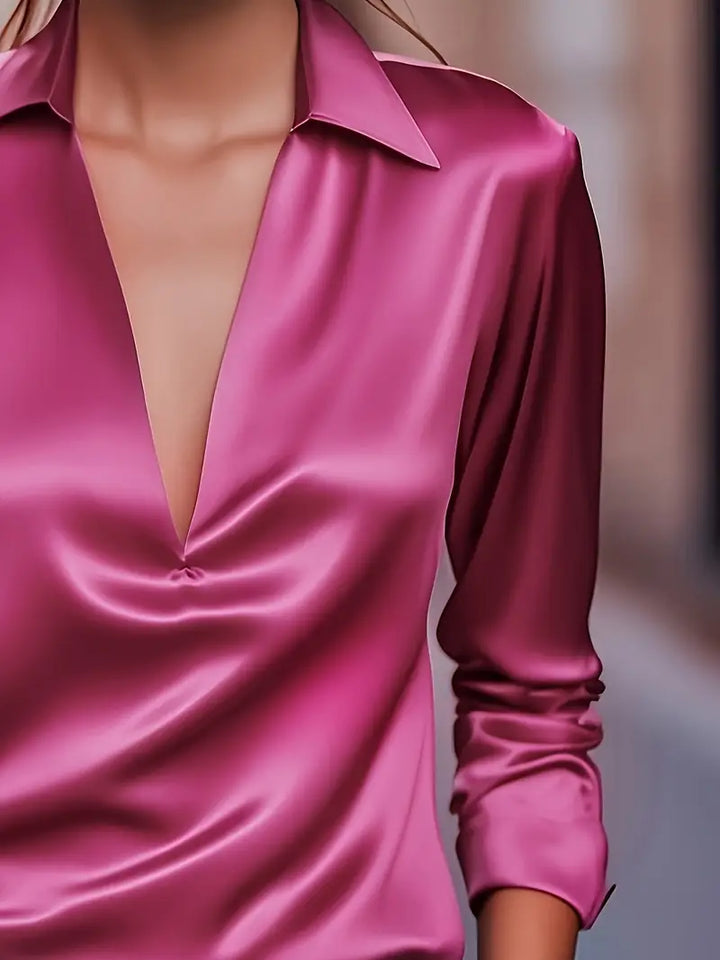 Damebluse | Langermet Krage V-Hals