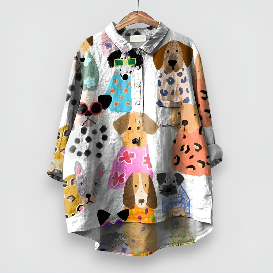 Damebluse | Hundemønster med Knapper