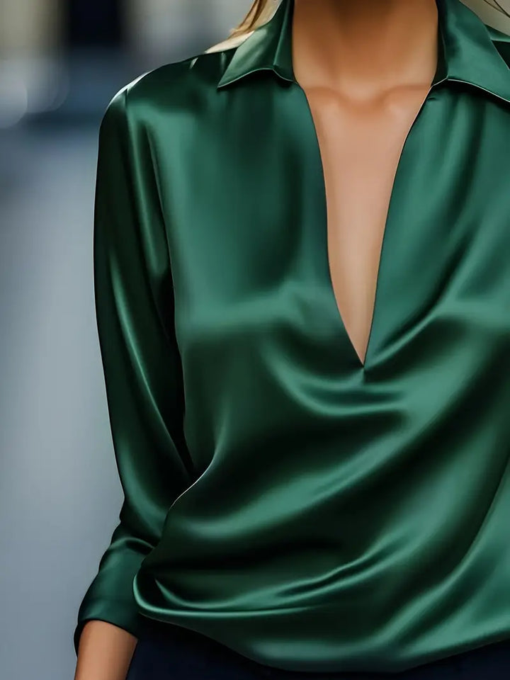 Damebluse | Langermet Krage V-Hals