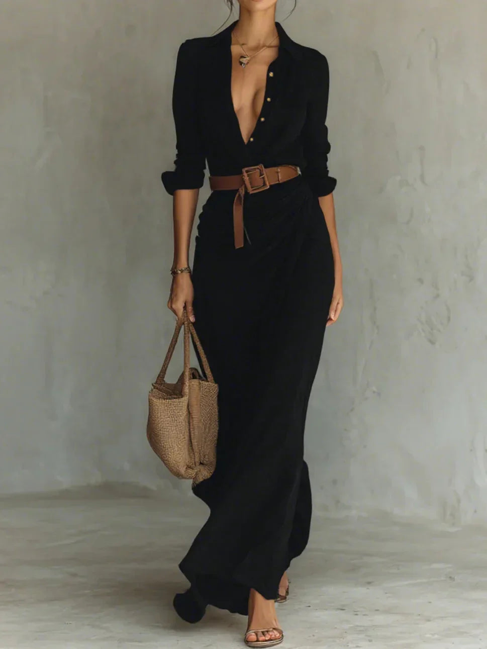 Kjole for kvinner | Langermet belted maxi