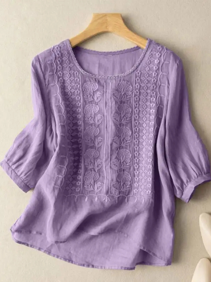 Damebluse | Avslappet Passform med Broderi