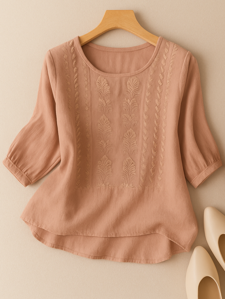 Damebluse | Avslappet Passform med Broderi