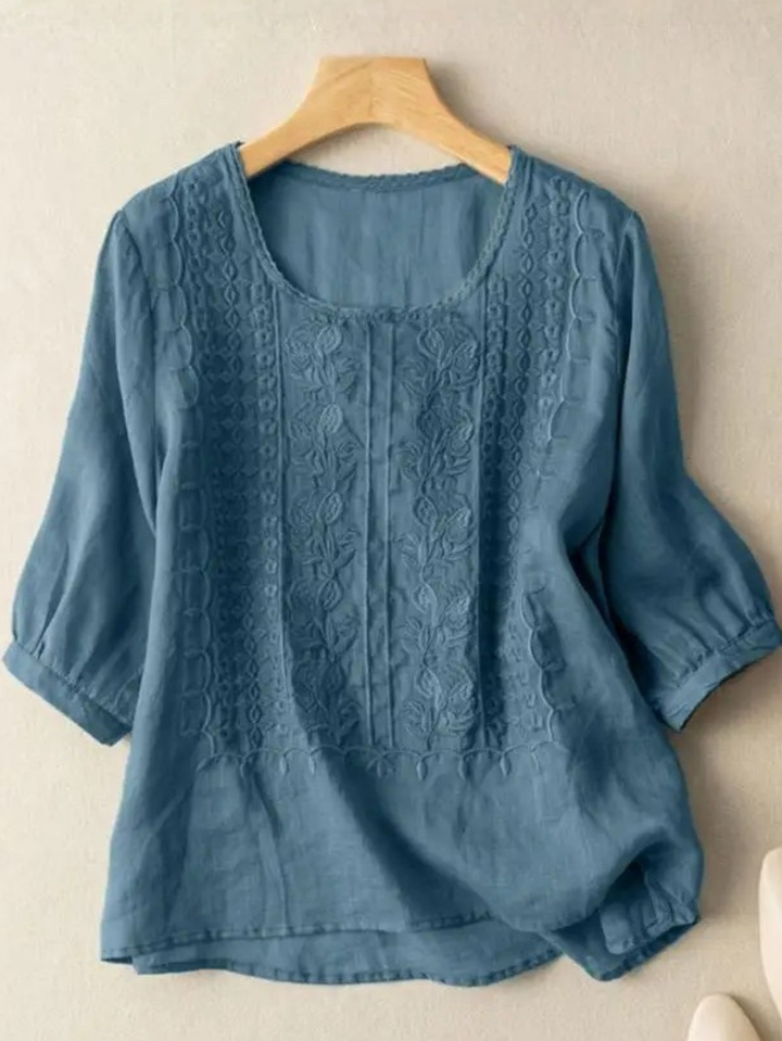 Damebluse | Avslappet Passform med Broderi