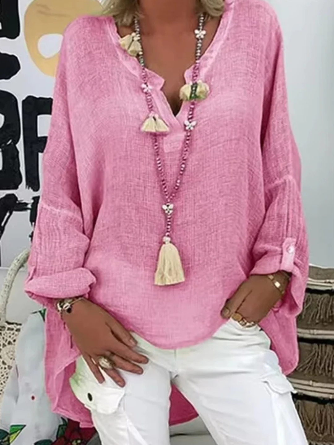 Damebluse | Oversized med V-hals