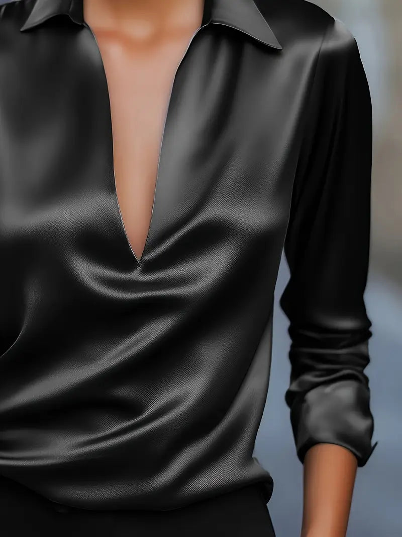 Damebluse | Langermet Krage V-Hals