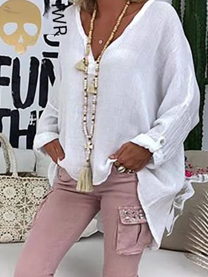 Damebluse | Oversized med V-hals