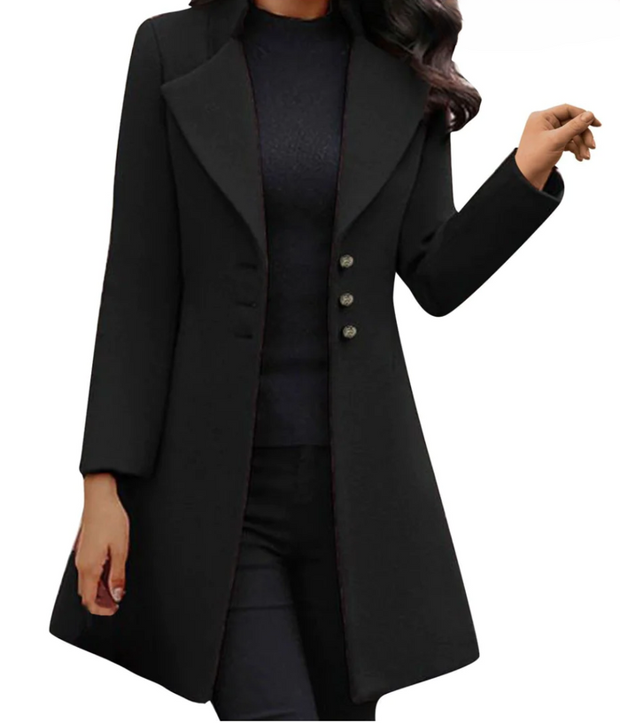 Dame Lang Blazer med Sideknapper og Omslag