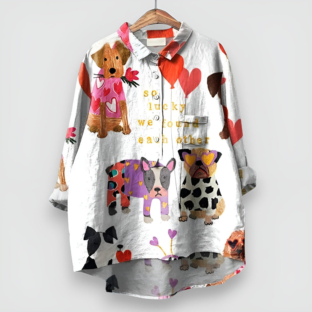 Damebluse | Hundemønster med Knapper