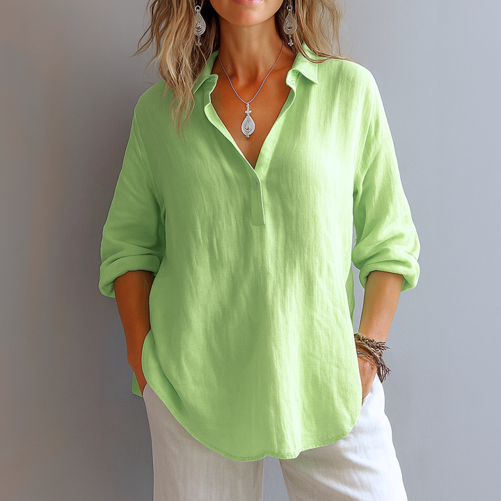 Damebluse | Delvis knappet krage