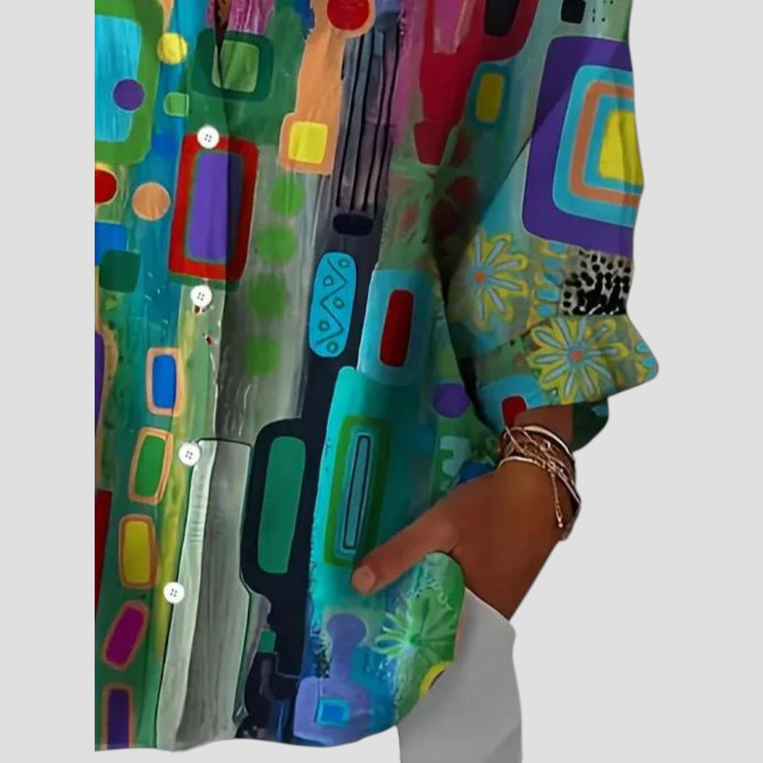 Damebluse | Geometrisk Trykk Knappefront
