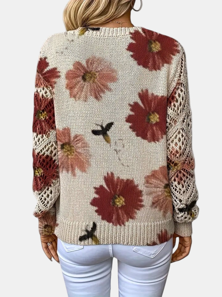 Damegenser | Blomsterstrikk V-hals