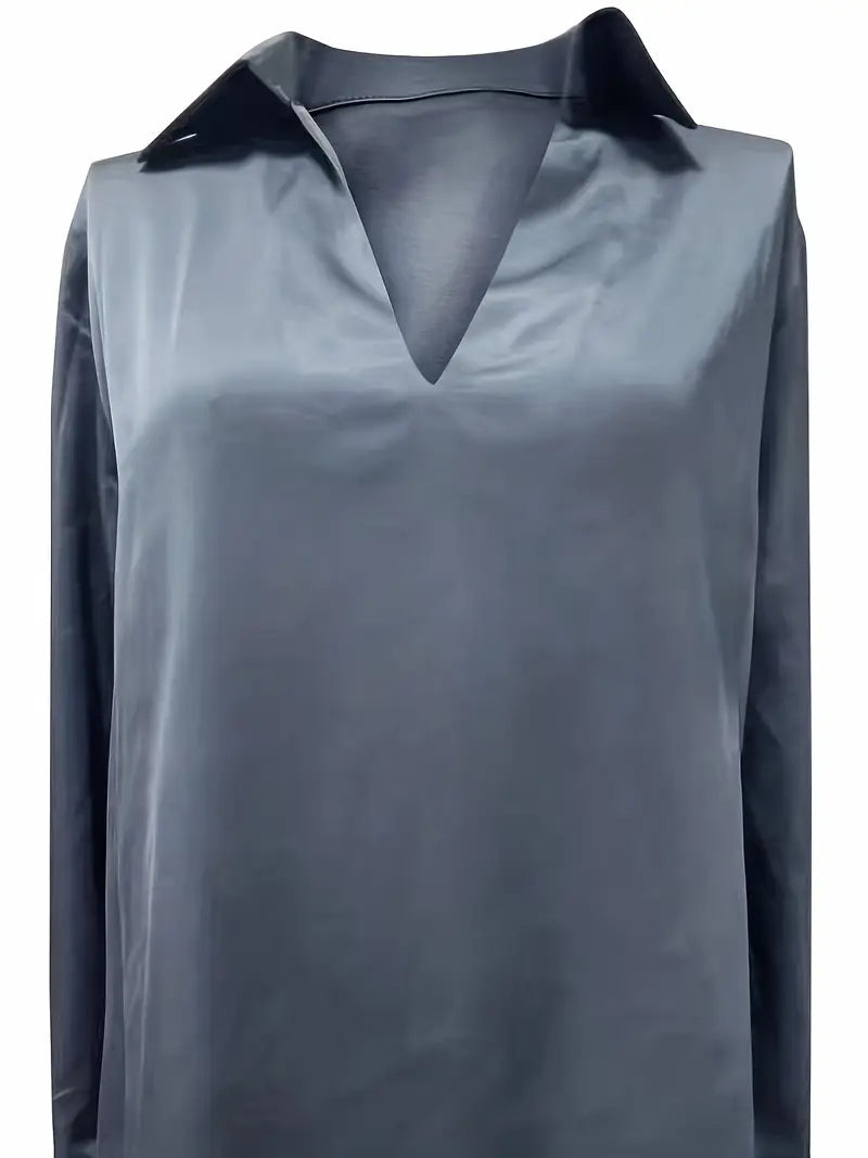 Damebluse | Langermet Krage V-Hals