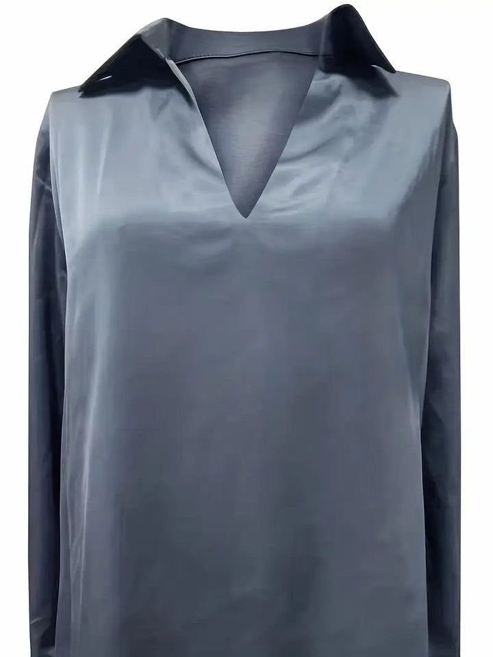 Damebluse | Langermet Krage V-Hals