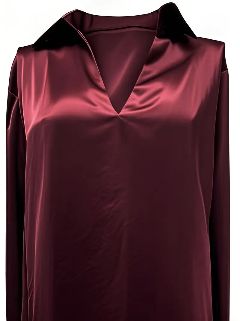 Damebluse | Langermet Krage V-Hals