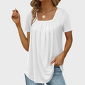 Damebluse | Kvadratisk Hals Med Plerte Front