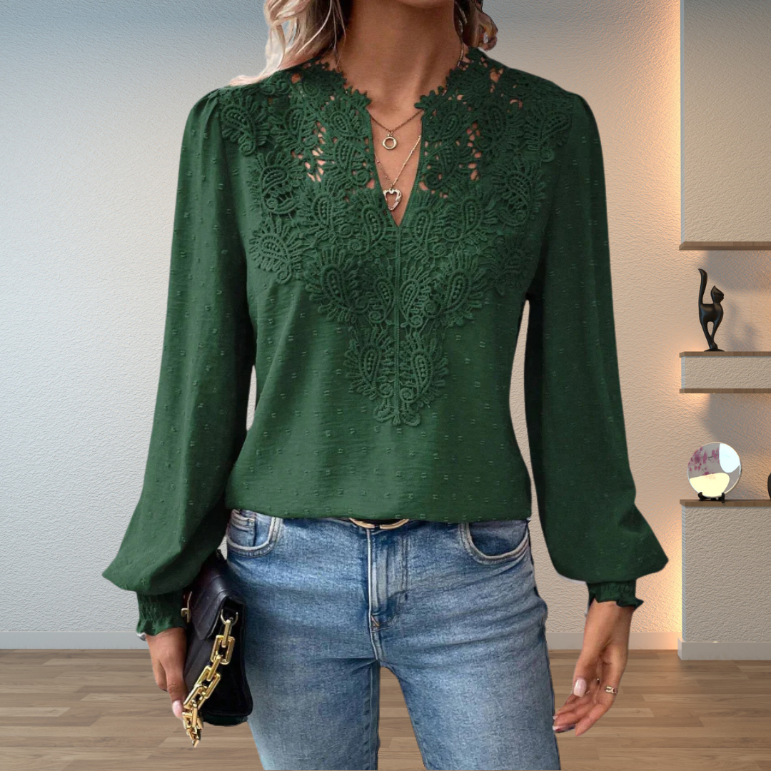 Kvinnebluse | Langermet Blonde Detalj