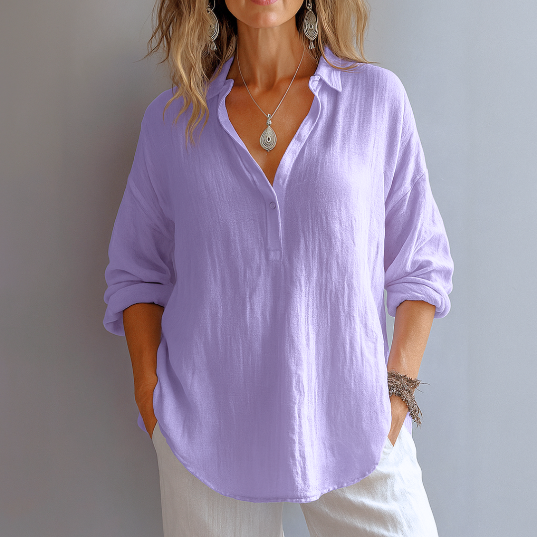 Damebluse | Delvis knappet krage