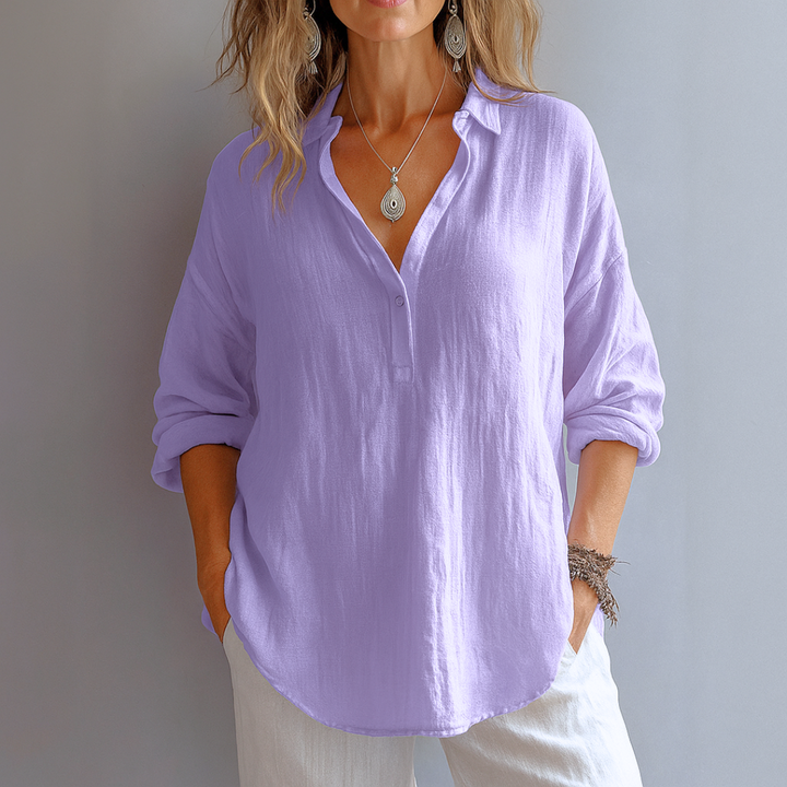 Damebluse | Delvis knappet krage