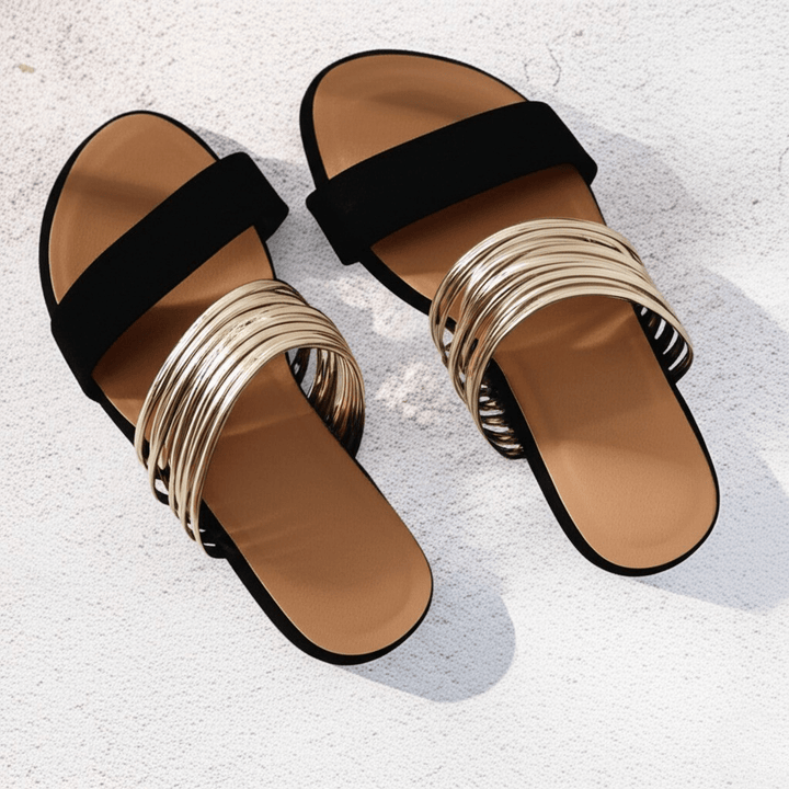 Sandaler for kvinner | Åpen tå glid med flere bånddetaljer