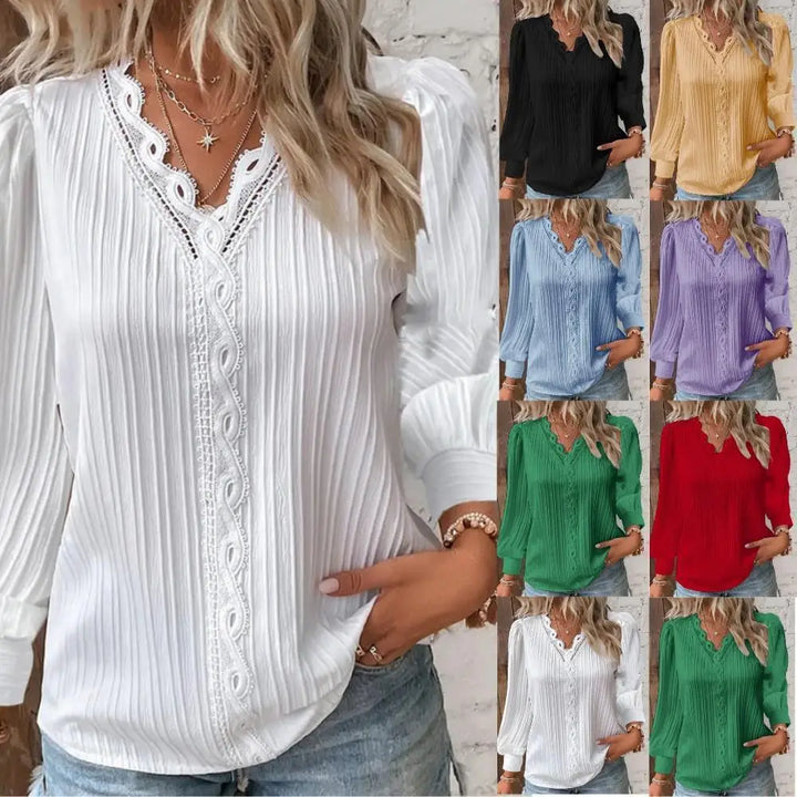 Kvinnebluse | Teksturert V-hals Detalj