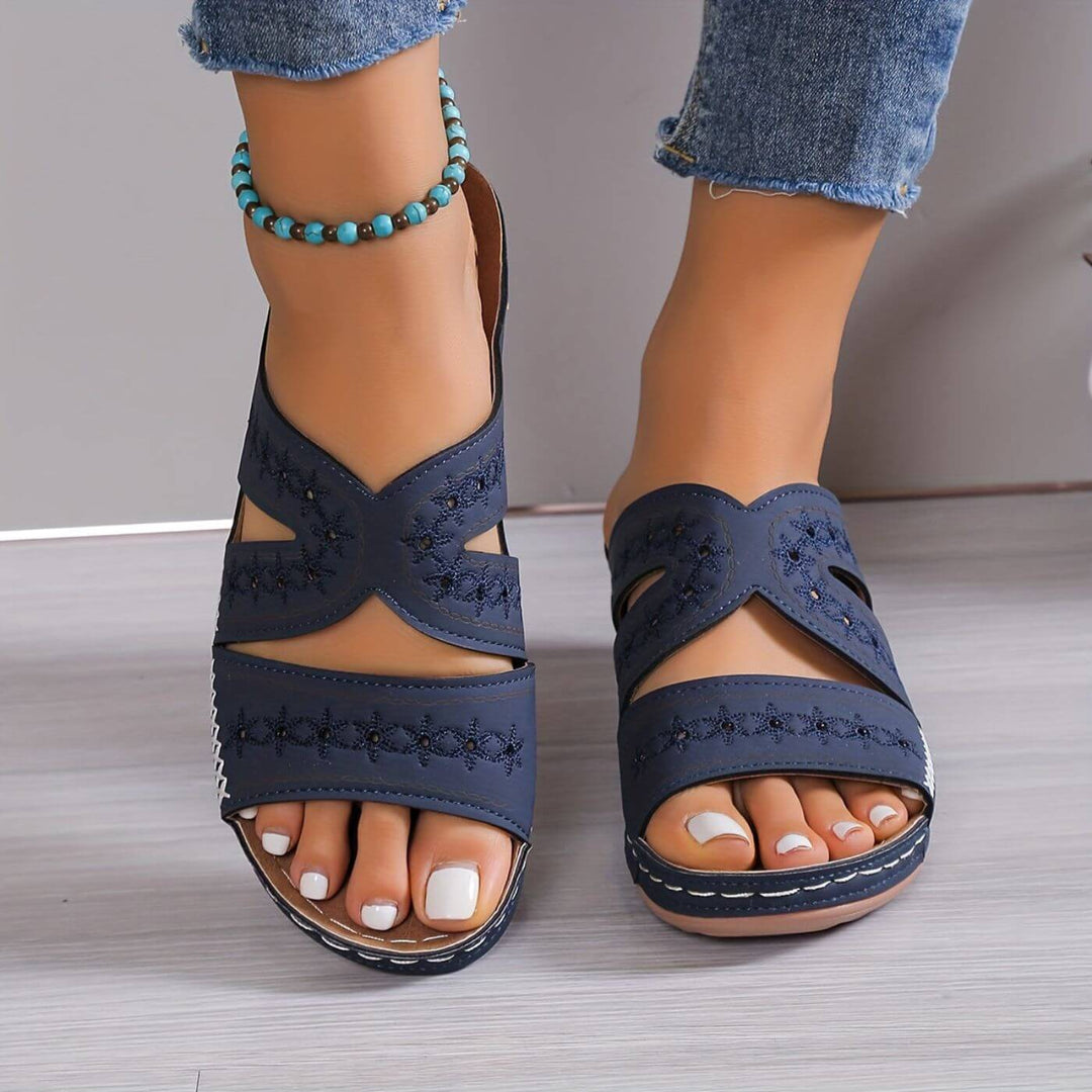 Sandaler for kvinner | Åpen tå slip-on med utskjærte sider