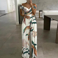 Dame Jumpsuit med Vide Ben | Off-Shoulder Blomsterinnpakning