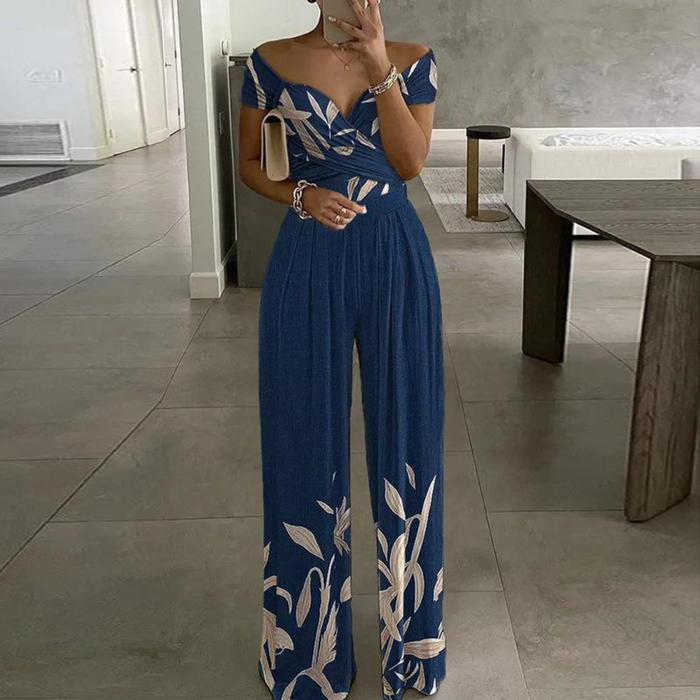 Dame Jumpsuit med Vide Ben | Off-Shoulder Blomsterinnpakning
