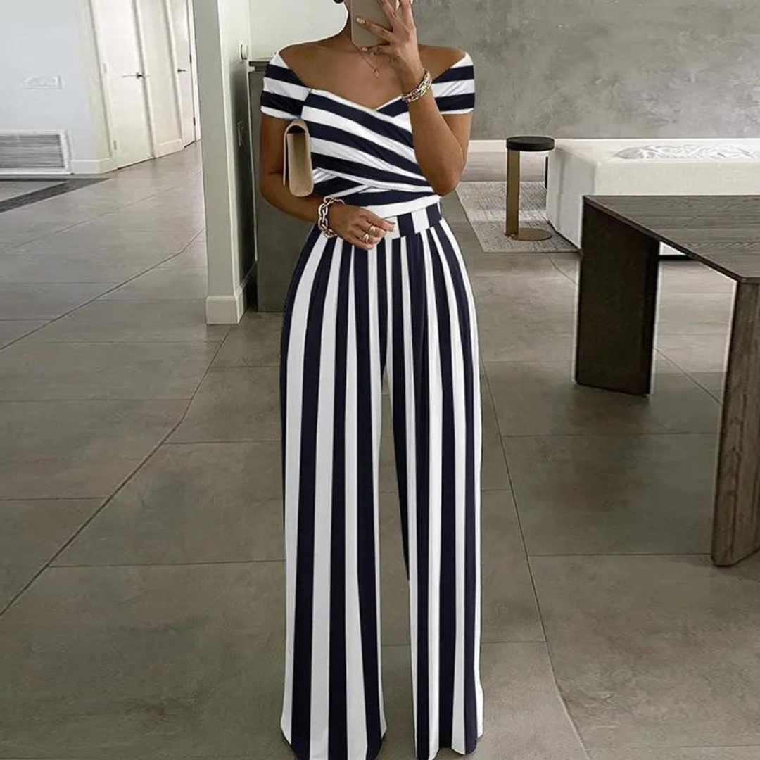 Dame Jumpsuit med Vide Ben | Off-Shoulder Blomsterinnpakning