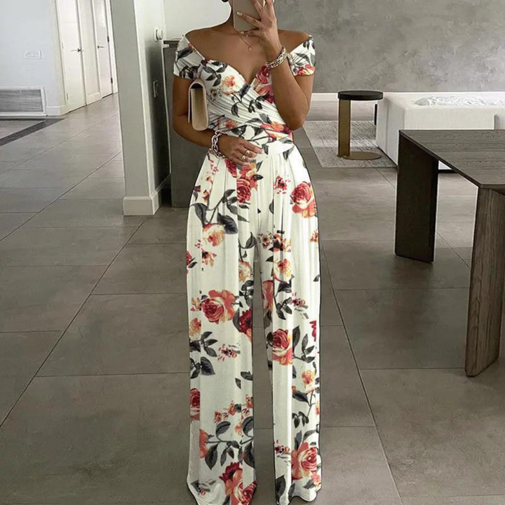 Dame Jumpsuit med Vide Ben | Off-Shoulder Blomsterinnpakning