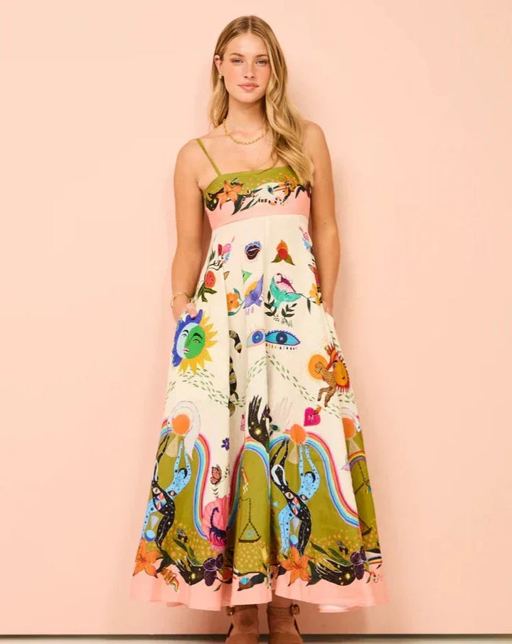 Kvinne Boho Maxi Kjole | Spagettistropper