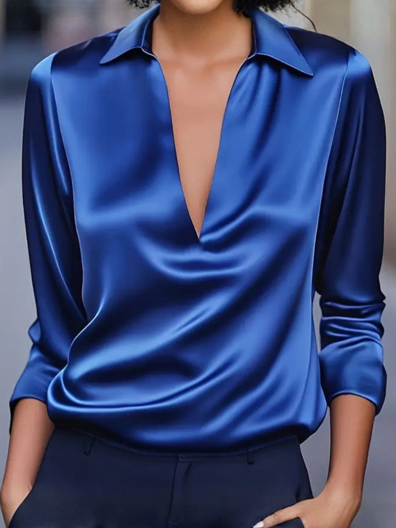 Damebluse | Langermet Krage V-Hals