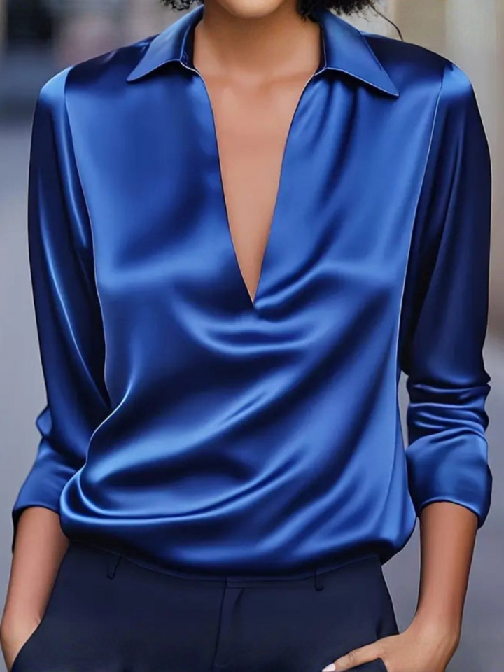 Damebluse | Langermet Krage V-Hals
