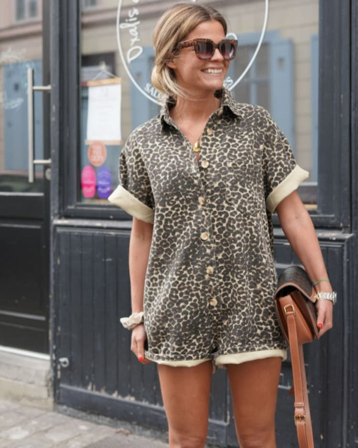 Dame Playsuit | Leopard Knappefront