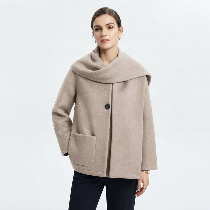 Dame Chevronmønstret Oversized Jakke med Hette