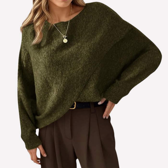 Dame Batwing Oversized Genser med Asymmetrisk Saum