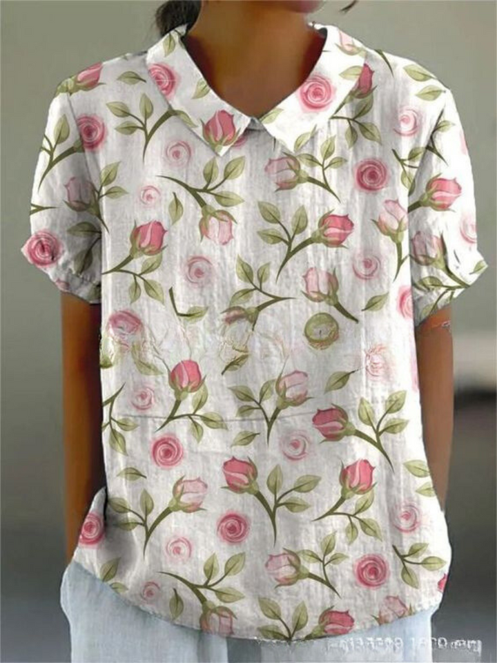 Damebluse | Blomstertrykk Krage