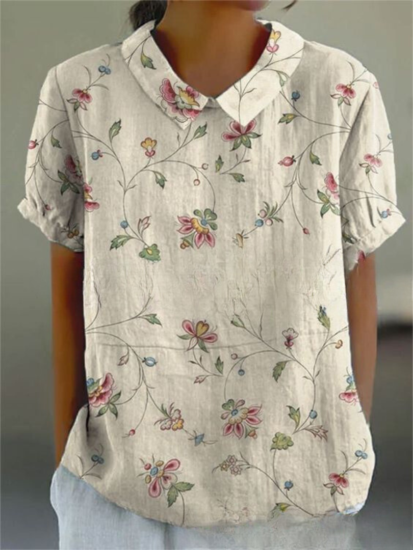 Damebluse | Blomstertrykk Krage