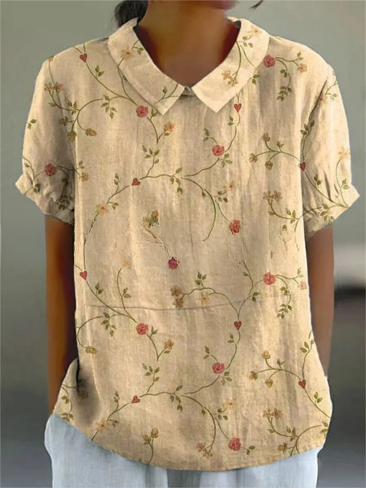 Damebluse | Blomstertrykk Krage