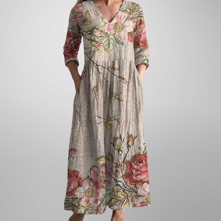 Kjole for kvinner | Blomstrete V-hals Maxi