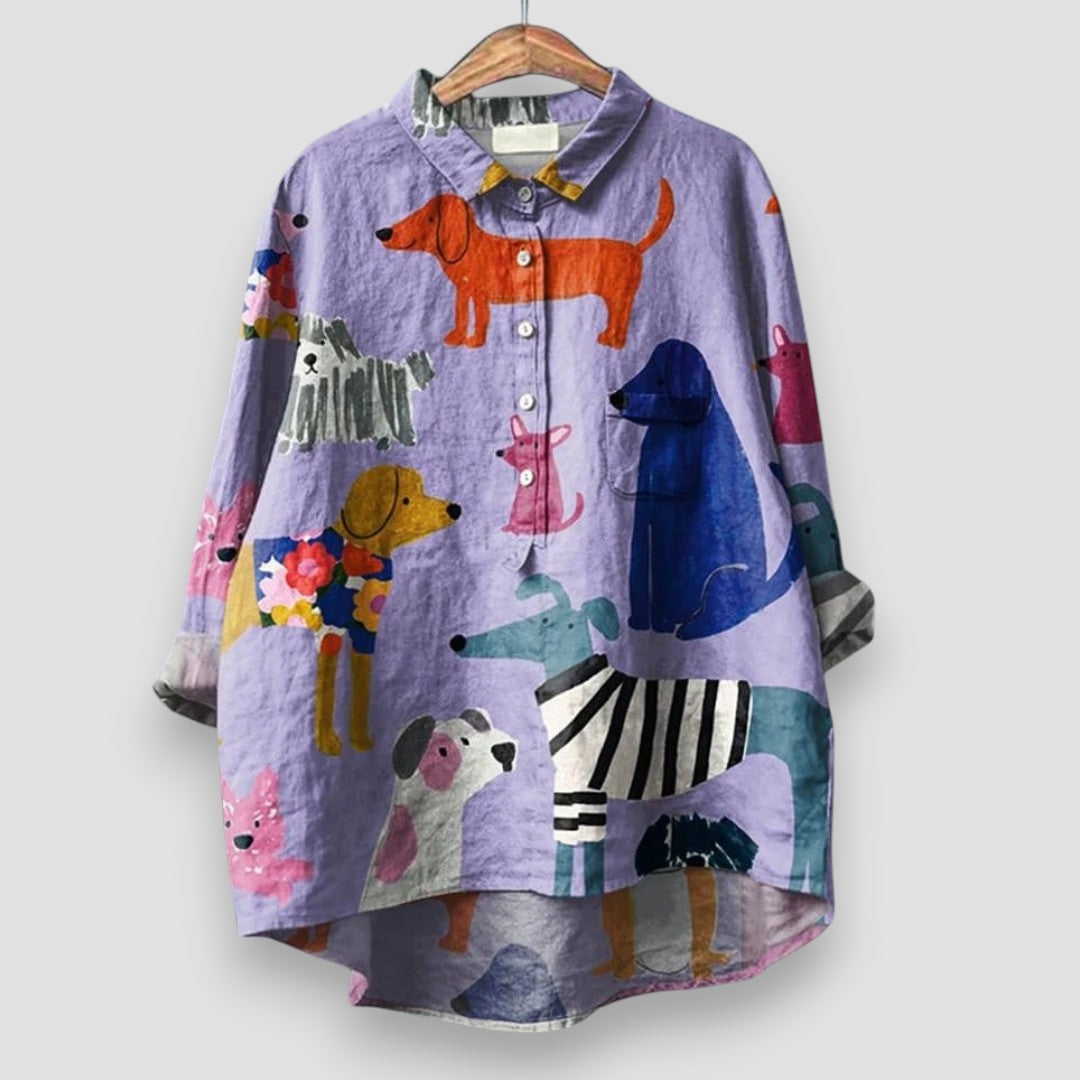Damebluse | Hundemønster med Knapper