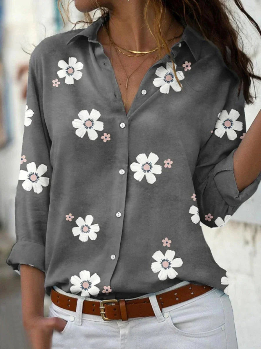Damebluse | Blomstertrykk med knapper foran